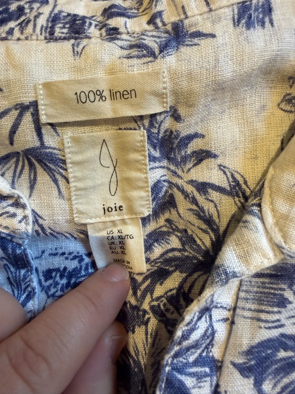 Women’s Boxy Short-Sleeve Tropical Print Shirt - Blue on Cream - Picture 2 of 3